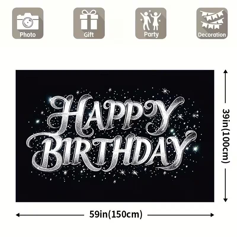 Black Background with Silver Glitter "Happy Birthday" for Live Stream and Video Call