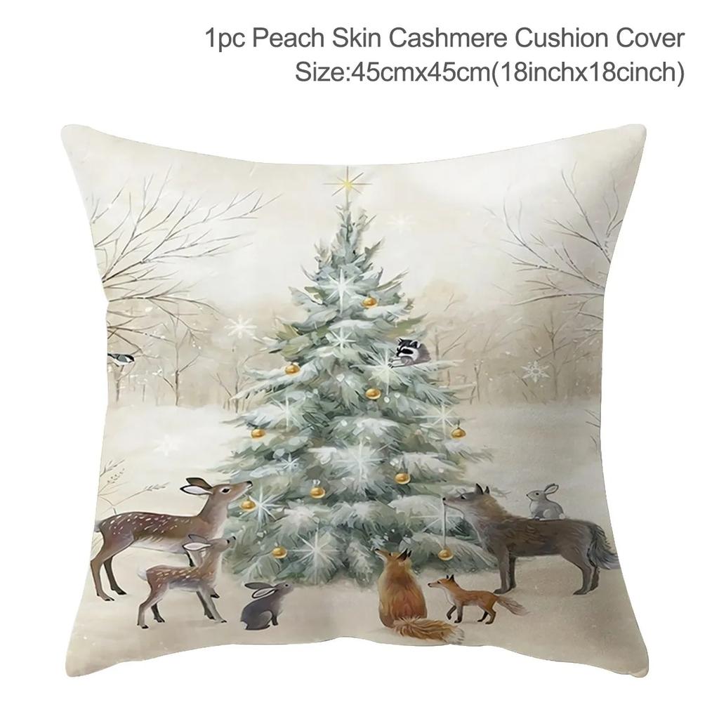 Santa Claus Christmas Tree Snow Scene Snowman Animal Deer Rabbit Bird Fox Sofa Seat Bedroom Car Office Decoration Pillowcase