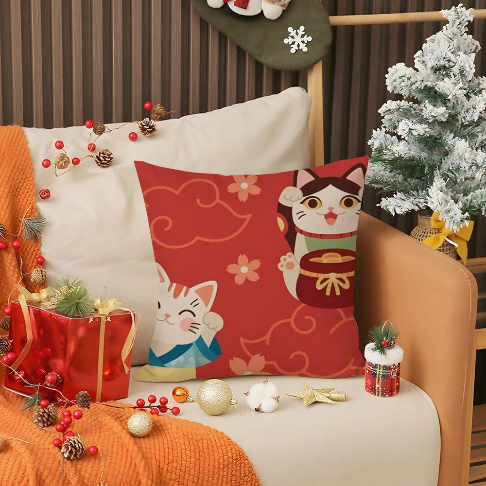 Rich Luck Money Cat Pillow Case Living Room Sofa Decorative Cushion Cover Simple Household Light Luxury Printed Pillow