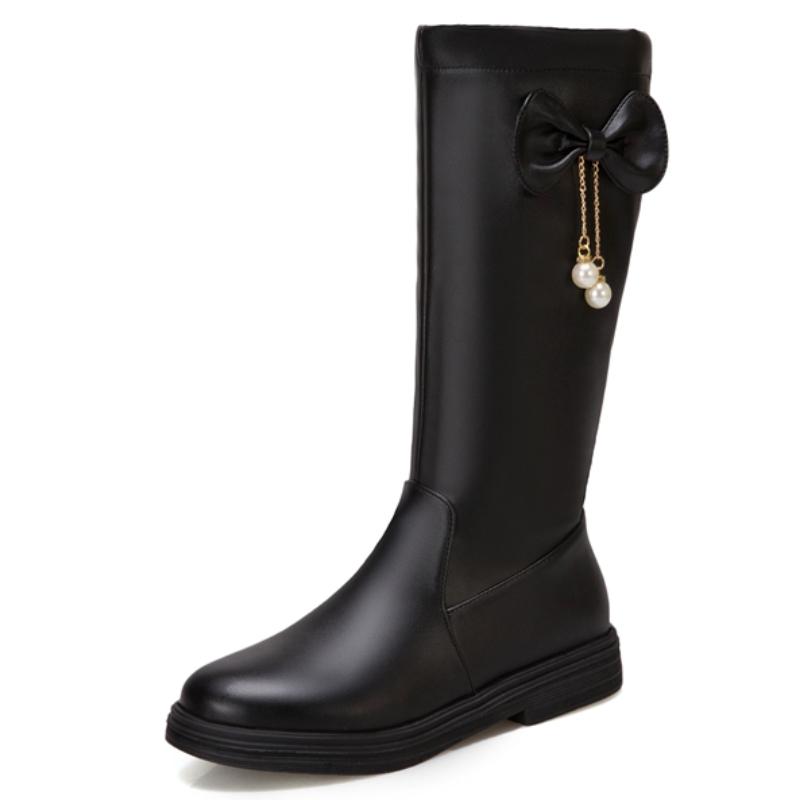 

Sweet Knee High Boots Women Winter Shoes Flats Bow-tied Long Boots Girls Crystals Black White Pink Footwear Shoes Female Casual 39 чорний