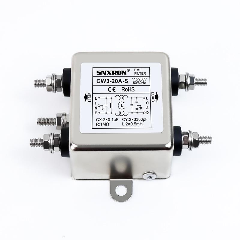 Power Filter CW3-20A-S, 3A/6A/10A/30A, 220VAC, Single-Phase Bolt-On
