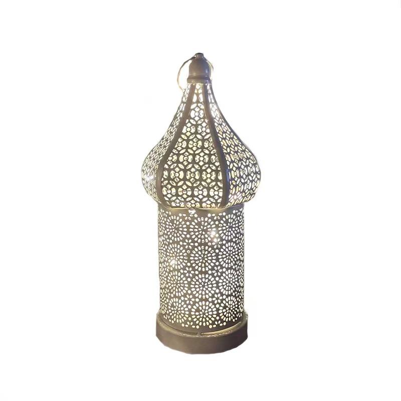 White LED Hollow Out Iron Lantern Vintage Home Decor Bedroom Living Room Ambient Lighting Craft Ornament for Indoor Outdoor Use