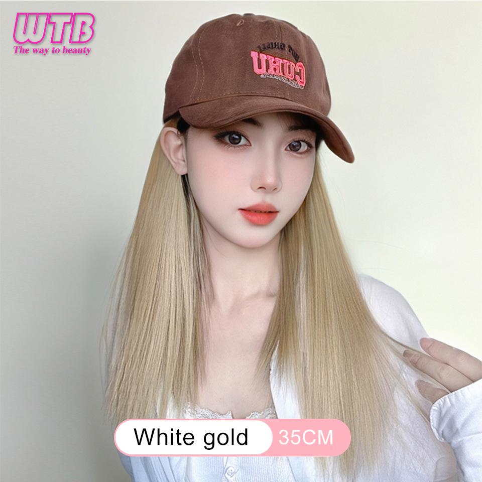 

WTB Hat Wig Женские длинные волосы Модные милые крутые длинные прямые бейсболки Натуральная имитация волос Полный головной убор