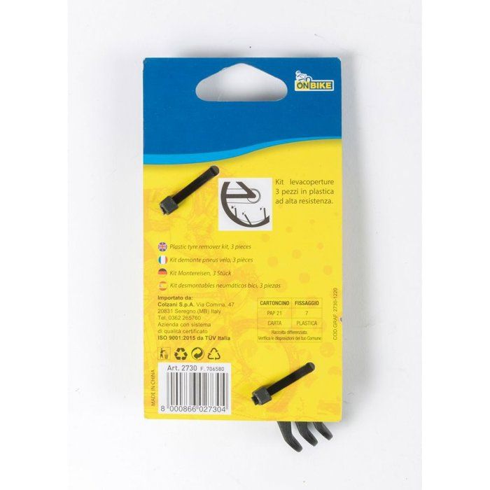 Kit de démonte-pneus - ON BIKE - 3 pièces - Plastique - Noir - Crochet