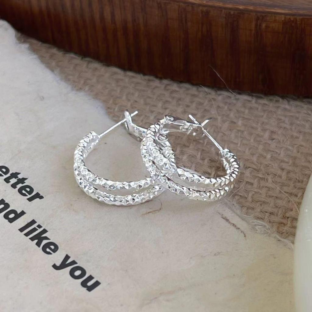 Eleganti Ear Cuff Cerchi Doppi Ghiaccio Frantumato in Argento 925 - Orecchini Lussuosi e Versatili
