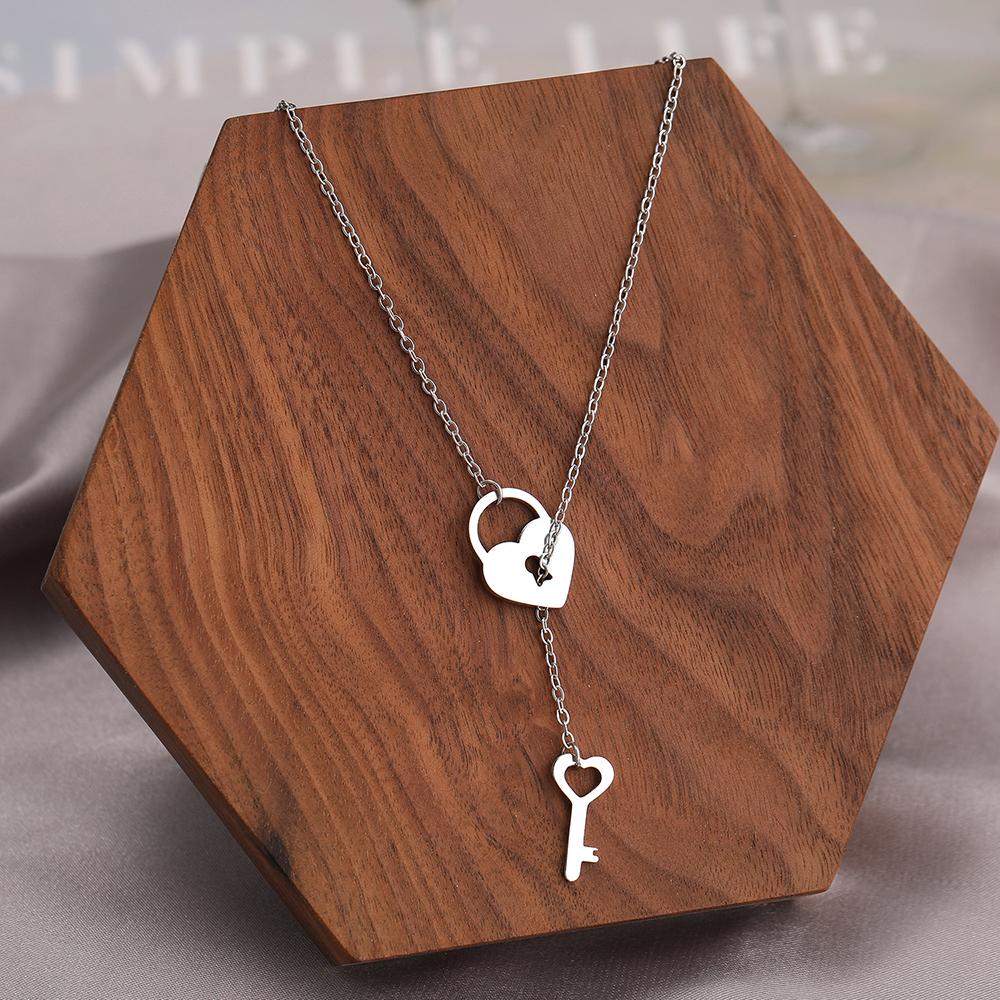 Stainless Steel Necklaces Trendy Fine Heart Lock Key Independent Pendants Fashion Chains Choker Necklace For Women Zircon Gifts