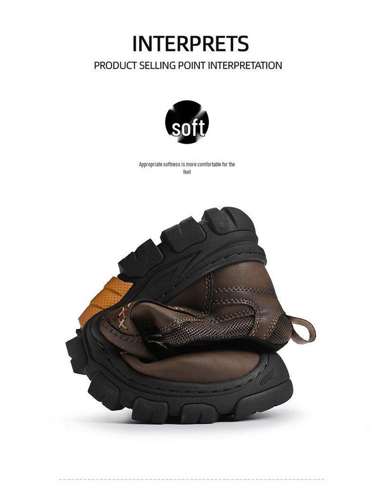 Men's Thick Sole Wear-Resistant Leather Hiking & Casual Shoes