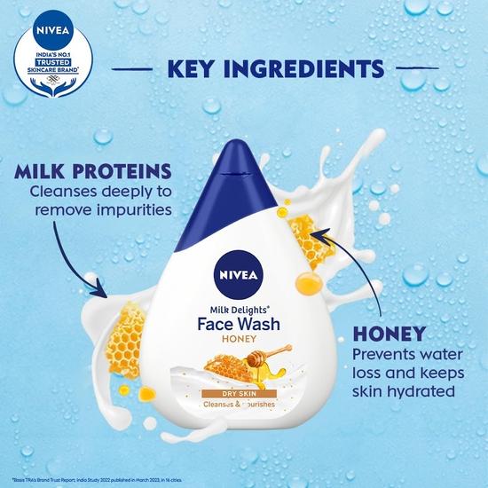 NIVEA Milk Delights Face Wash Moisturizing Honey For Dry Skin 100ml, 100 Ml