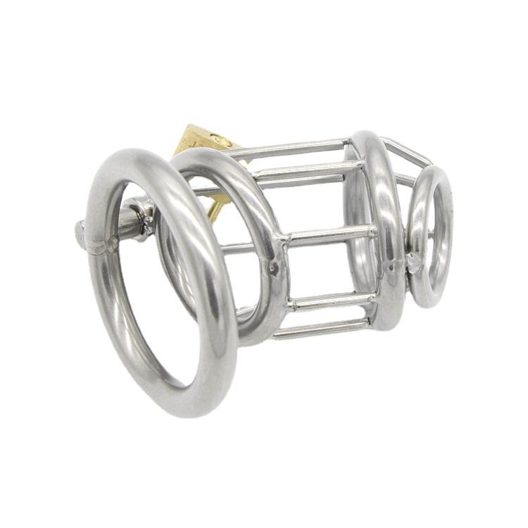 Male Chastity Ring Cage Lock Belt for Men Stainless Steel Silver Lock Bird