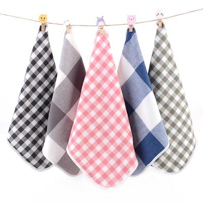 1Pcs 25x25cm Plaid Cotton Portable Hanging Children Kids Bathroom Hand Wash Face Square Small Towel