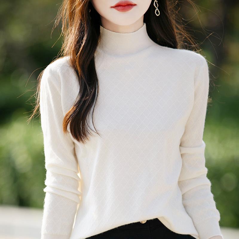 Pulover Cămașă cu fundul pe jumătate gât înalt Pulover subțire Topuri de toamnă și iarnă pentru femei Tricotaj