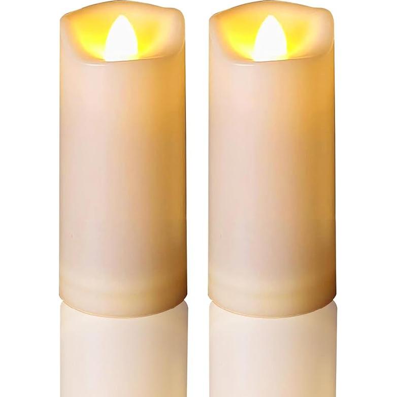 Battery Operated Plastic Flameless LED Pillar Candle with Cycling Timer, Flickering Realistic Electric Light for Indoor Outdoor Bookshelf Wedding
