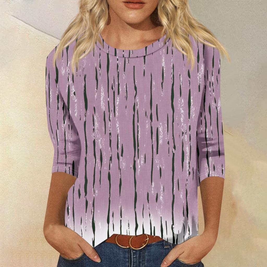 Women's Fashion Casual Round Neck 3/4 Sleeve Loose Printed T-Shirt Ladies Top