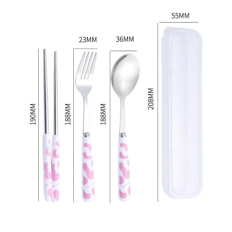 1Set -Steel Knifes Fork Spoon Set Family Travel Camping Cutlery Eyeful Dinnerware Set with Case(Spoon+Forks+Chopstick+Case))