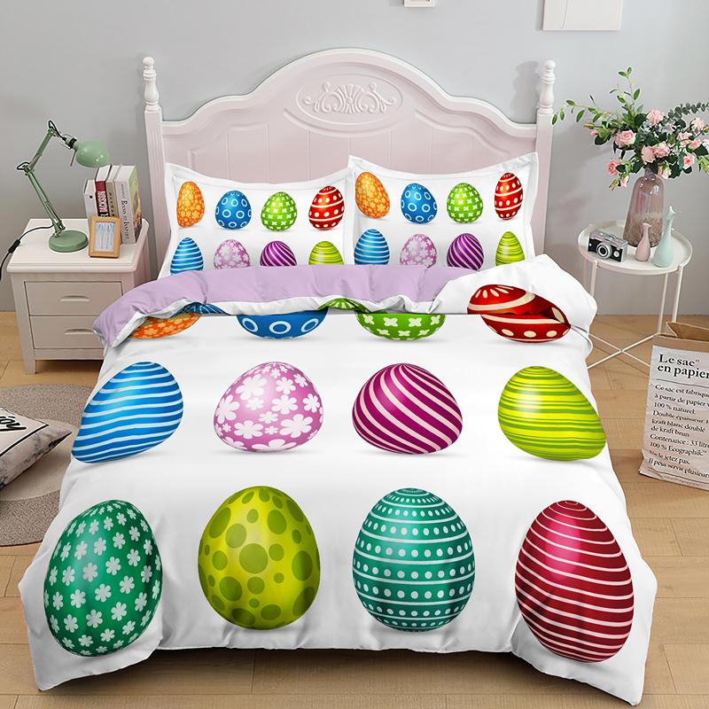 Easter Egg Duvet Cover Set Cartoon Cute Egg Bedding Set Happy Easter Theme Comforter Cover For Kids Teens Microfiber Bedclothes