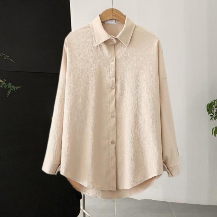 Loose Fit Blouse Long Sleeve Shirt Women's Solid Color Button Up Lapel Breathable Casual for Work Daily Life Travel