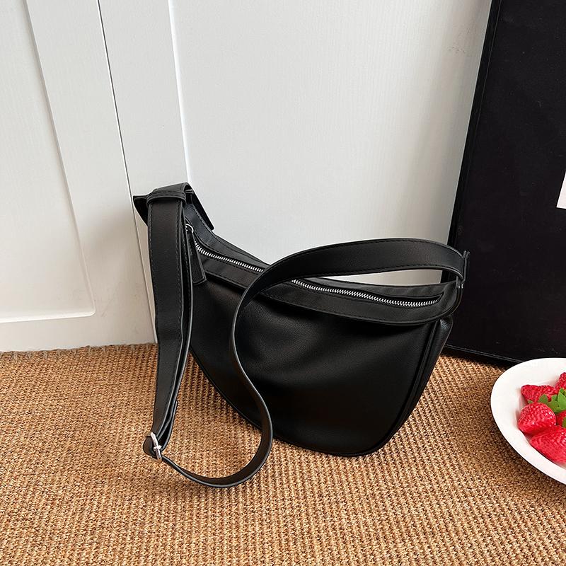 PU Saddle Shoulder Bags for Women Monochromatic Crossbody Bags Zipper Simple Original Design Versatile High Quality Fashionable