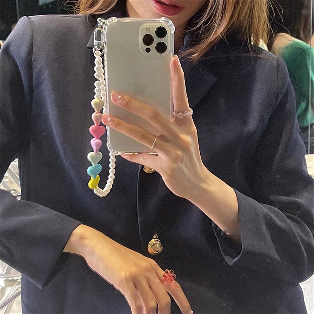 Korea Cute Love Heart Pearl Bracelet Clear Phone Case For Iphone 14 13 12 11 Pro Xs Max X Xr 7 8 Plus Se 3 Shockproof Soft Cover