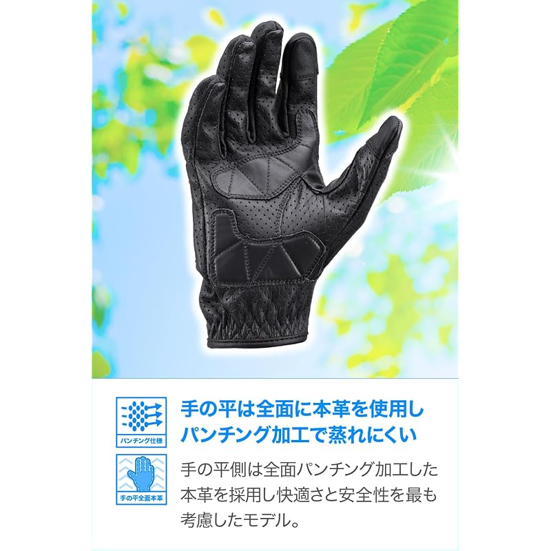 Daytona Motorcycle Gloves, Summer, Mesh, Hard Protector, Smartphone Compatible, Cowhide Leather, Perforated, Protector Gloves, HBG-130, Black, XL
