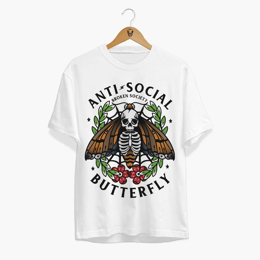 Anti Social Butterfly Front Print Dark Tattoo Art Retro Style Casual TShirt Unisexs and Womens Luxury Brand Top 2026 New Art