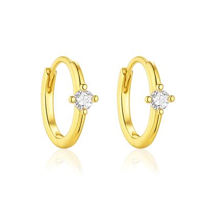 Solitaire Huggie Hoop Earrings - 925 Sterling Silver Gold Plated