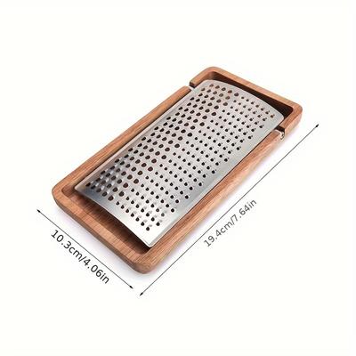 1 ks Nerezové struhadlo na sýr s dřevěnou základnou, Odolný kovový strouhač na sýr, s otočnou nádobkou na sůl a pepř