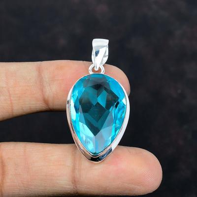 Faceted Swiss Blue Topaz Pendant Natural Gemstone Jewelry Designer Pendant 925 Sterling Silver Pendant Handmade Dainty Pendant Gifts for Mom