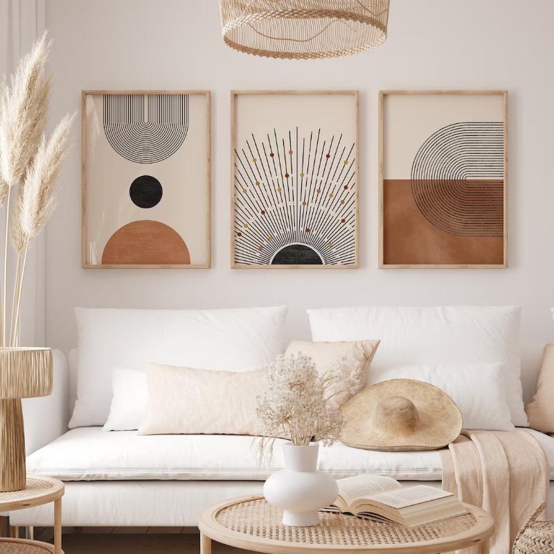 Black Rainbows Abstract Mid Century Boho Poster Modern Minimalist Wall Art Neutral Orange Geometric Canvas Painting Room Decor