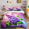 Purple Lilac Flowers With Green Leaves Duvet Cover Set With 3D Printing Design Soft Polyester Bedding Set All-Season Comfort