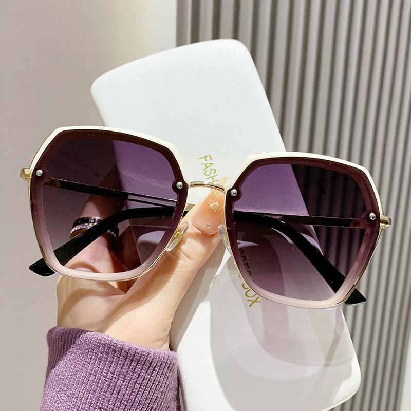 Sunglasses Women's Polygon New High-end Ins Sunglasses UV Protection Big Face Thin