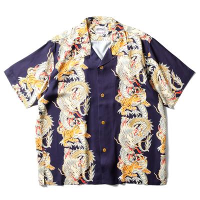 Houston 41196 ALOHAHEMD und Druck Kurzarm Hawaiianisch XXL (Drache Tiger) All-Over-Hemd, Marineblau,