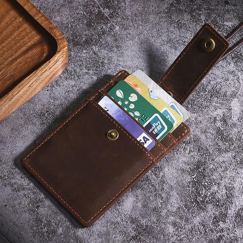 US Retro Crazy Horse Leather ID Card Badge Holder with Lanyard for Mens Multi Card Slots Coffee Cards Cases Office Supplies