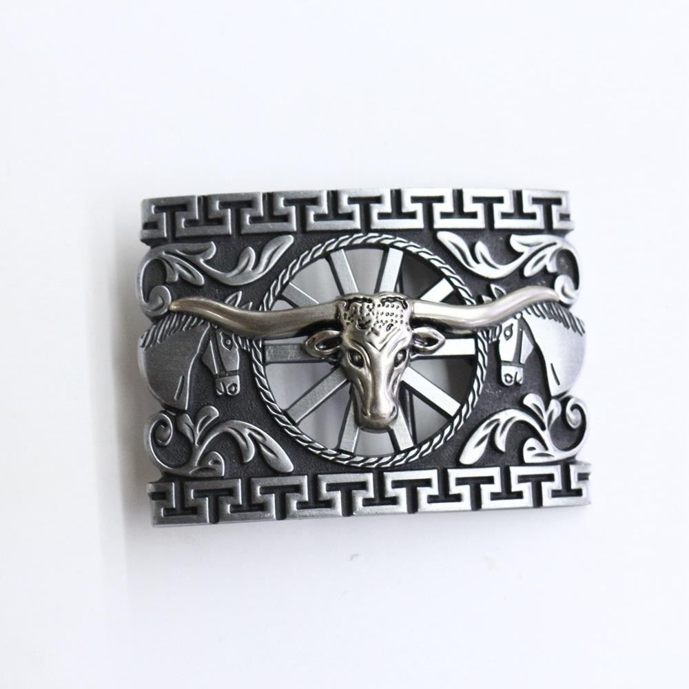 Zinc Western Denim Belt Buckle Cow Skull Reteo Vintage Belt Button Head