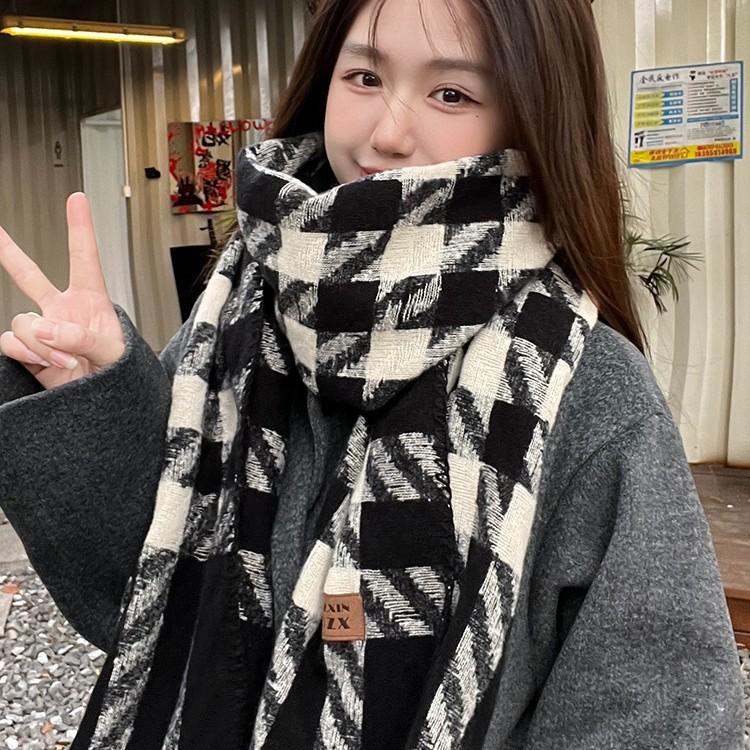 Scarf Women's Winter New Autumn and Winter Korean Atmosphere Houndstooth College Student Thickened Warm Shawl Scarf
