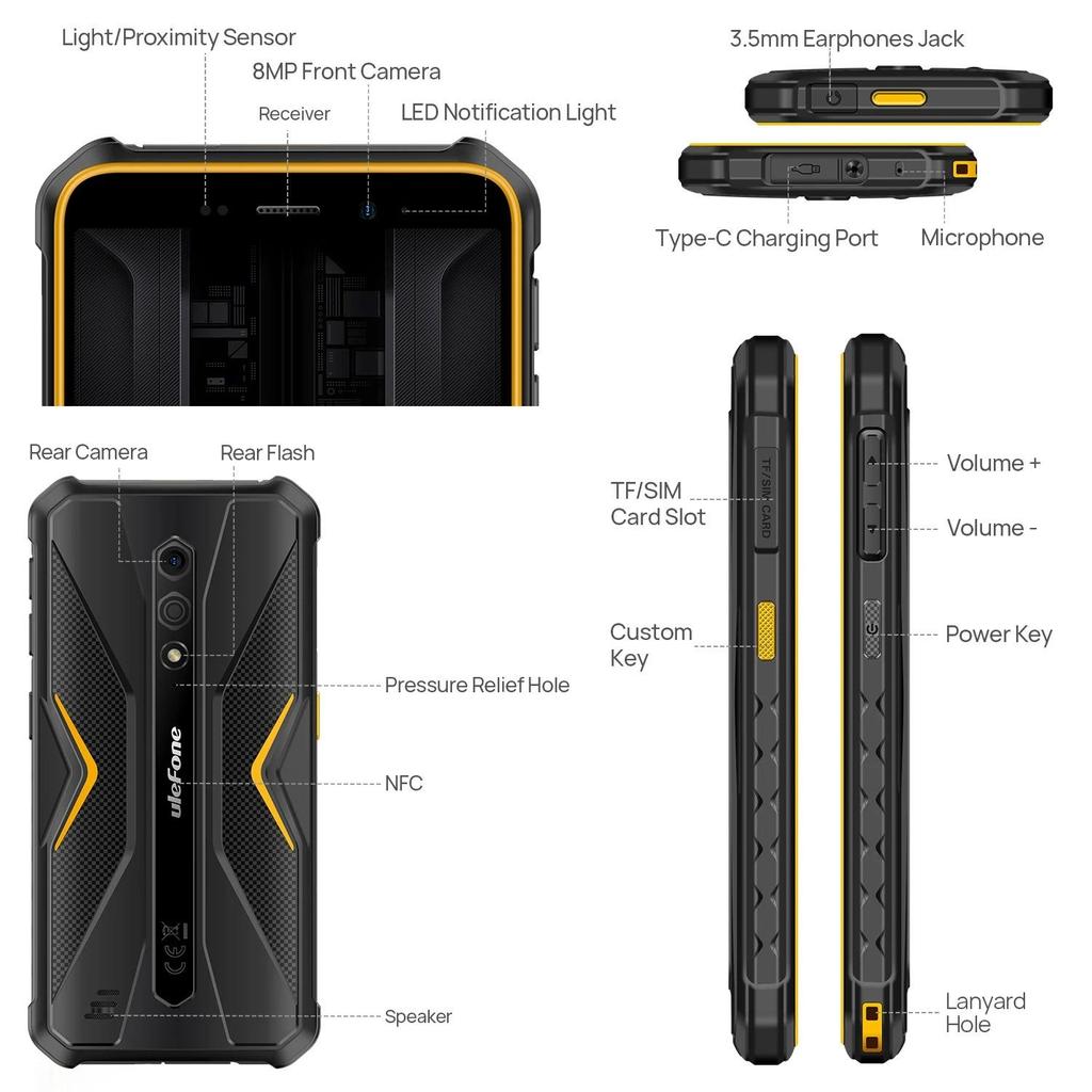 Ulefone Telefon Robust Armor X12 Pro 4G Android 15 Smartphone Până la 10GB+64GB 4860mAh 5.45" NFC Global Slot pentru 3 Carduri
