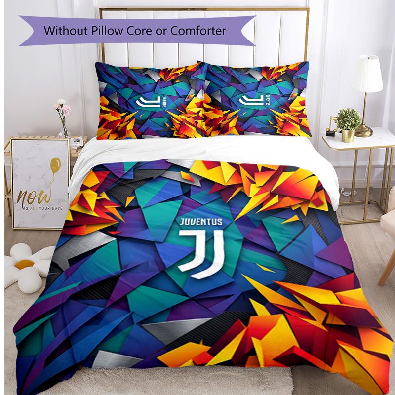 Juventus FC Pattern Printed 3PCS Bedding Set Soft Skin-Friendly Washable Duvet Cover & Pillowcases Set All Season Bedroom