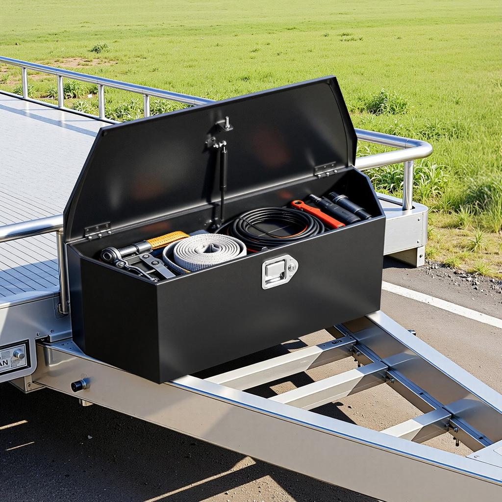 Trailer Tongue Box, 914 x 314 x 305 mm Steel Trailer Tongue Tool Box, Heavy Duty Storage Organizer with Lock and Keys, Utility Tool Chest for Pickup