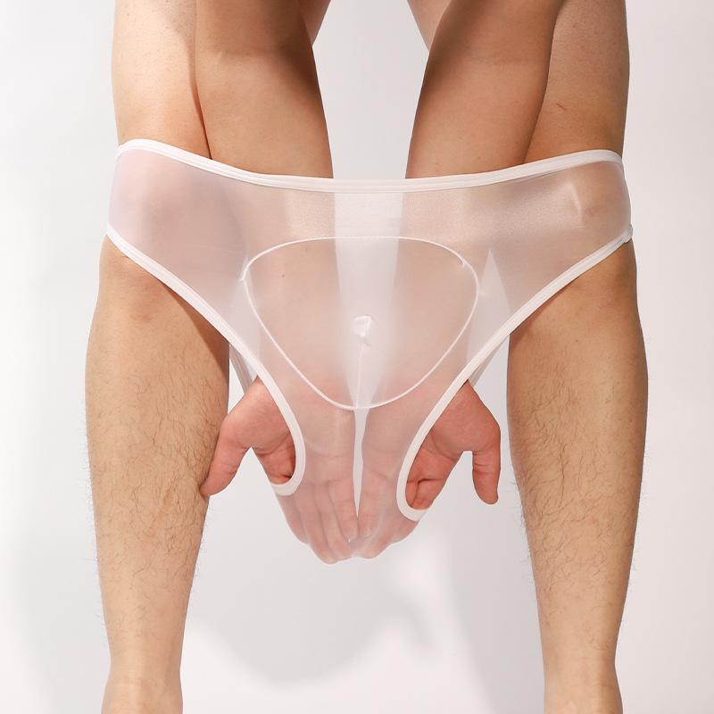 Slip Sexy Homme Brillant Huilé Transparent Sous-vêtement Ultra-Fin Soie Respirant Culotte Séparation Trompe d'Éléphant Lingerie