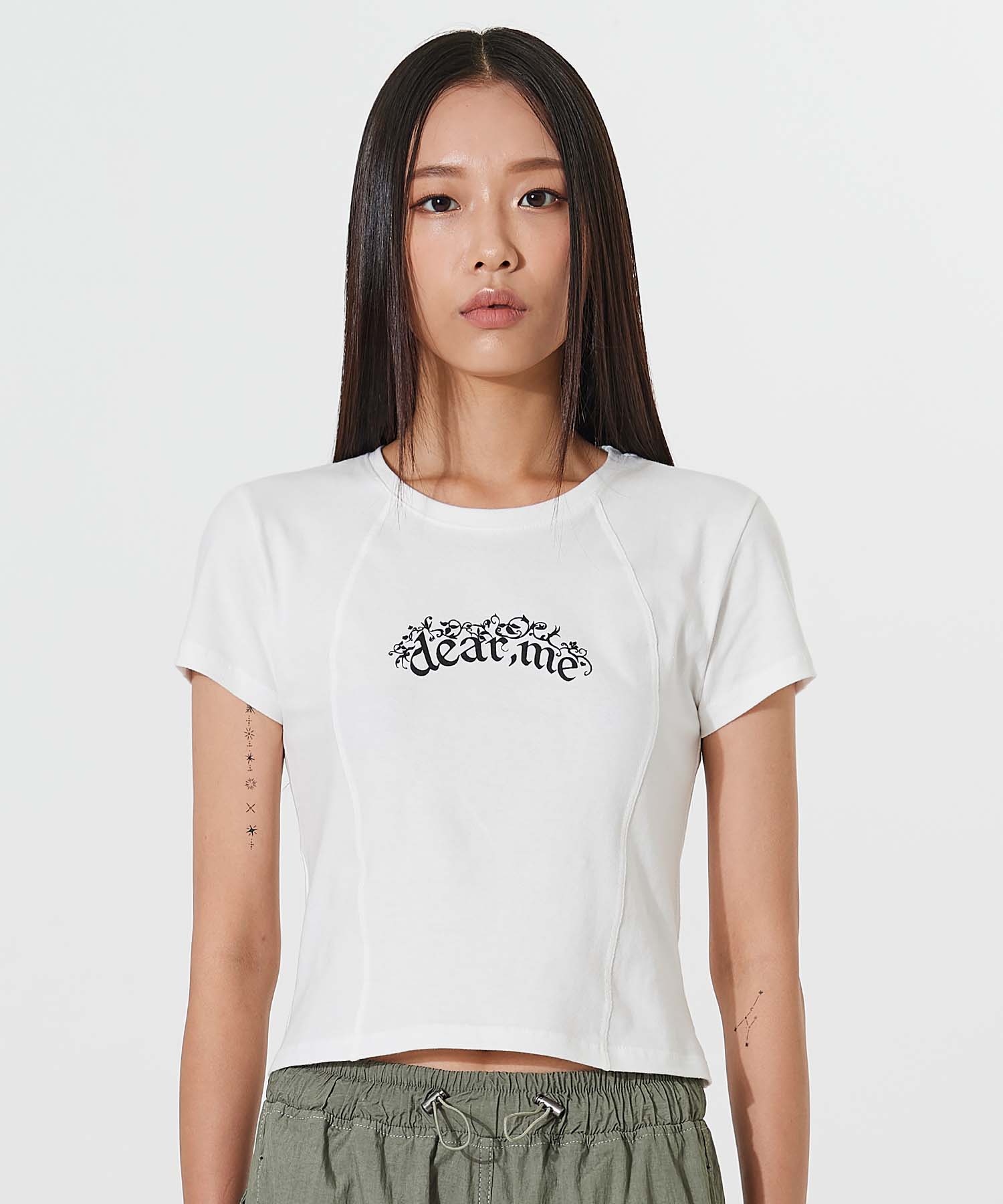 Dear Me Y2K Line Logo Crop Cutout Tee [White] S