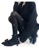 Grey Diamond Bow Embroidery Slimming Tights for Women