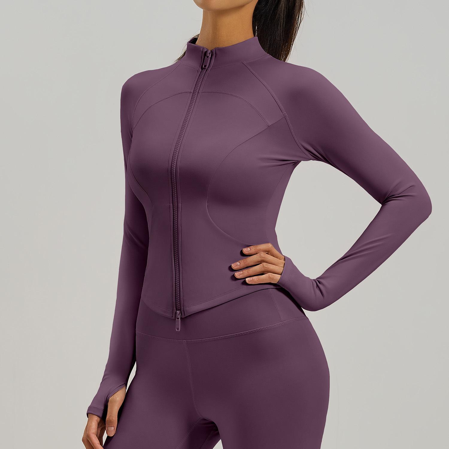 

Women s Double Zipper Slimming Yoga Fitness Jacket with Side Pockets M