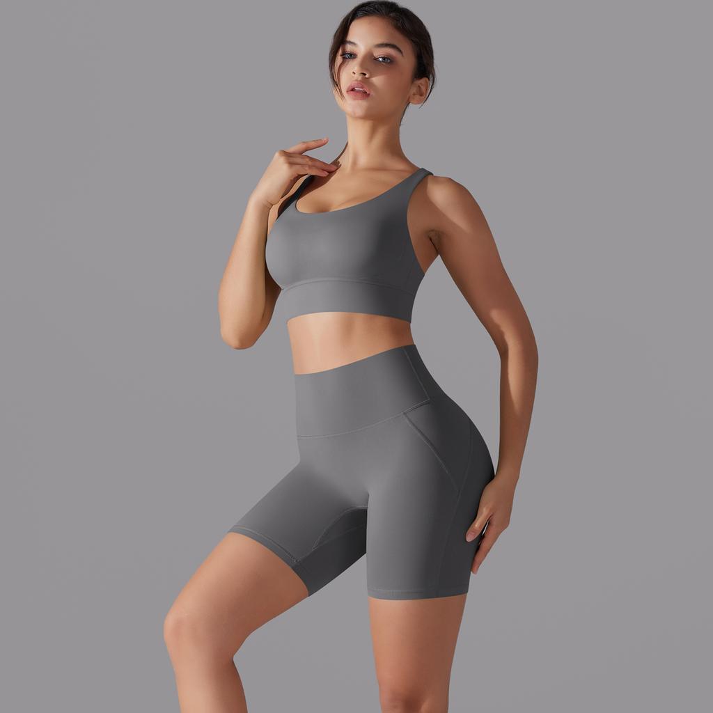 Auroth Women Back Cross Yoga Set Gym Running Outfit High Waist Workout Shorts Beauty Back Vest Sportswear