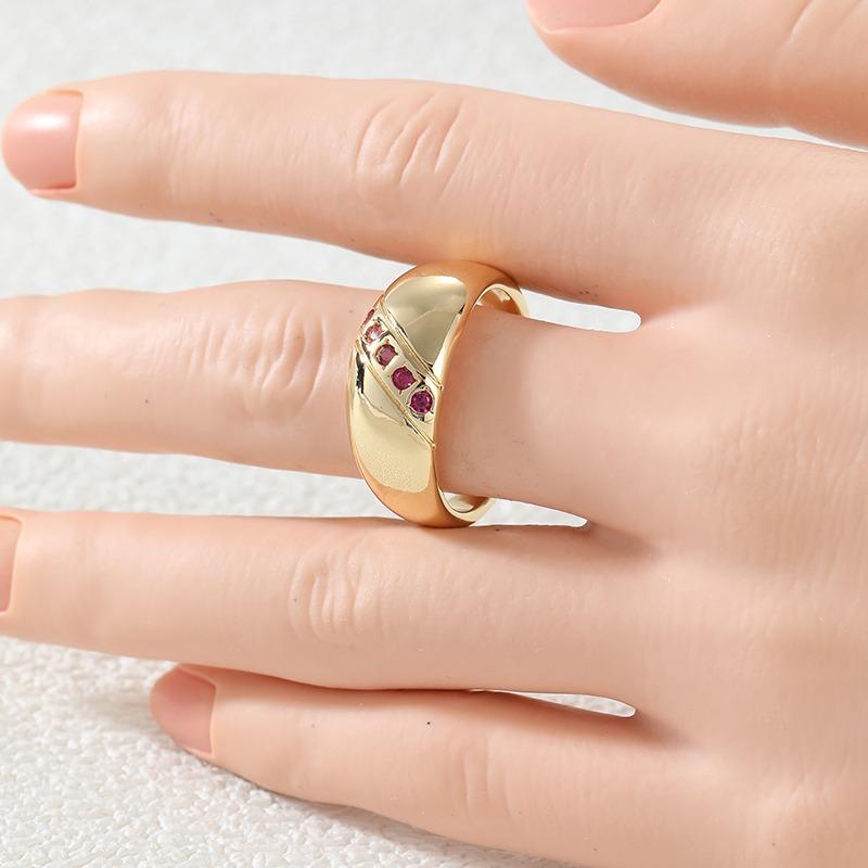 Vintage Inlaid Red CZ Women's Ring Classic Gold Color Geometry Daily Wear Party Jewelry Anniversary Gift