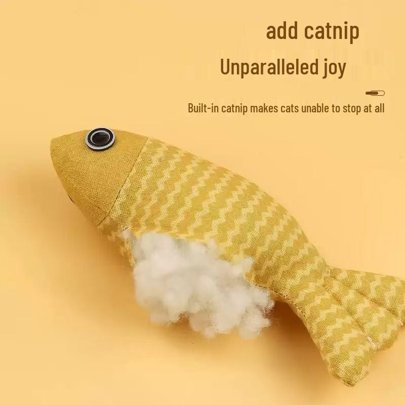 Linen Fish Cat Teaser with Catnip Plush Toy