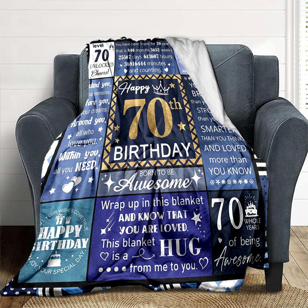 Happy 70Th Birthday Card Throw Blanket Soft Warm Cozy Versatile for Sofa Couch Office Bed Picnics Ideal Best Holiday Gift for Friends, Family Y18