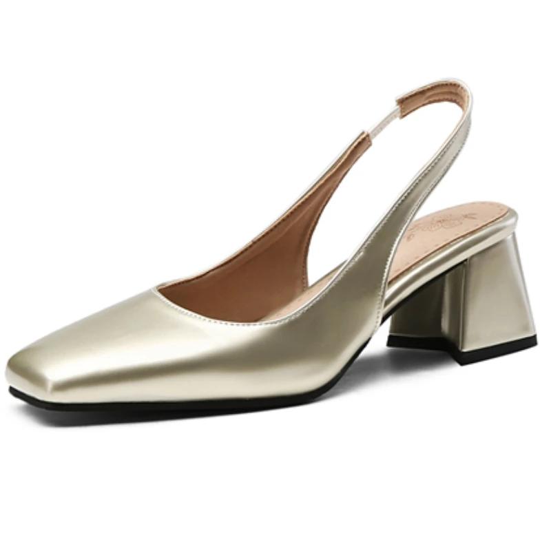 Middelhoge Hakken Pumps Schoen Vrouw Elegante Sandalen Zwart Nude Groen Roze Vierkante Neus Slingback Feest Kantoor Bruiloft Schoenen Vrouwelijk