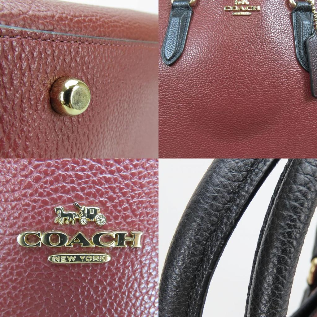 Used COACH Handbag Channing Carryall 76089 Leather Bordeaux Black 2WAY