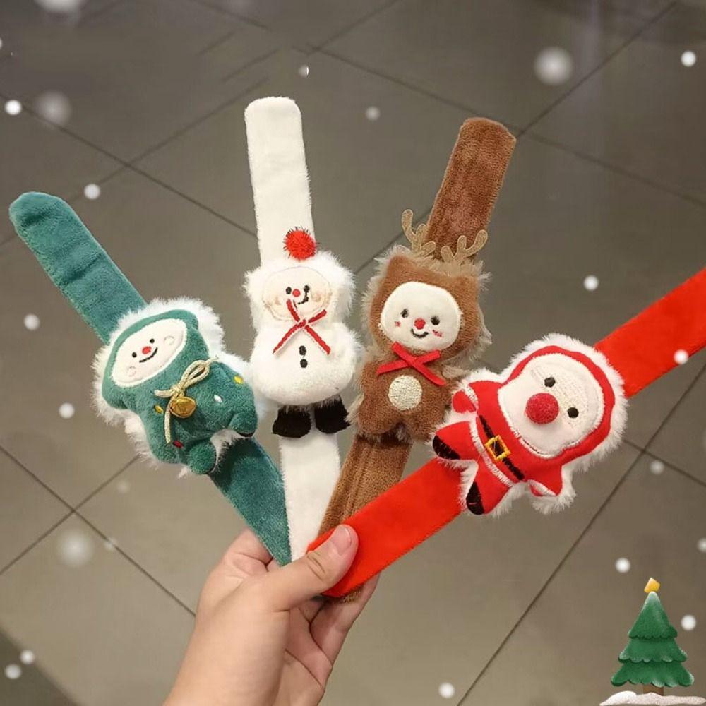 Snowman Santa Wristband With Clap Circle Elk Slap Bracelets  Christmas Gifts