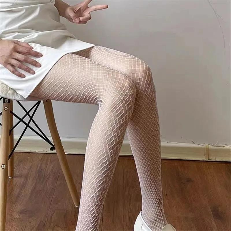 Pure White Fishnet Stockings Purely Desired Girl Hollow Out Pantyhose Women'S Sexy Big Fishing Net Tights Japanese Lolita Socks