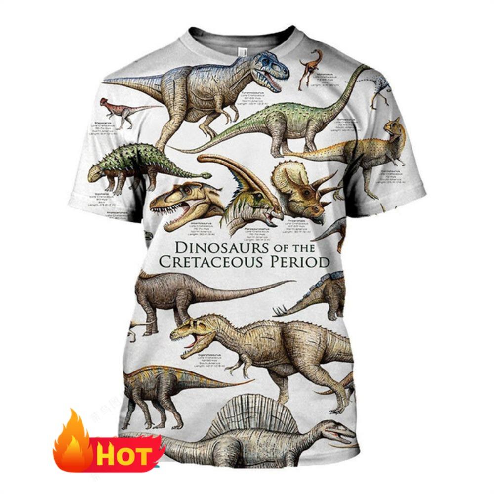 Vintage Summer Men's T-shirt 3d Print Dinosaur Pattern Series T-shirt Loose Comfortable Unisex Top Fashion Round Neck Kids Tees